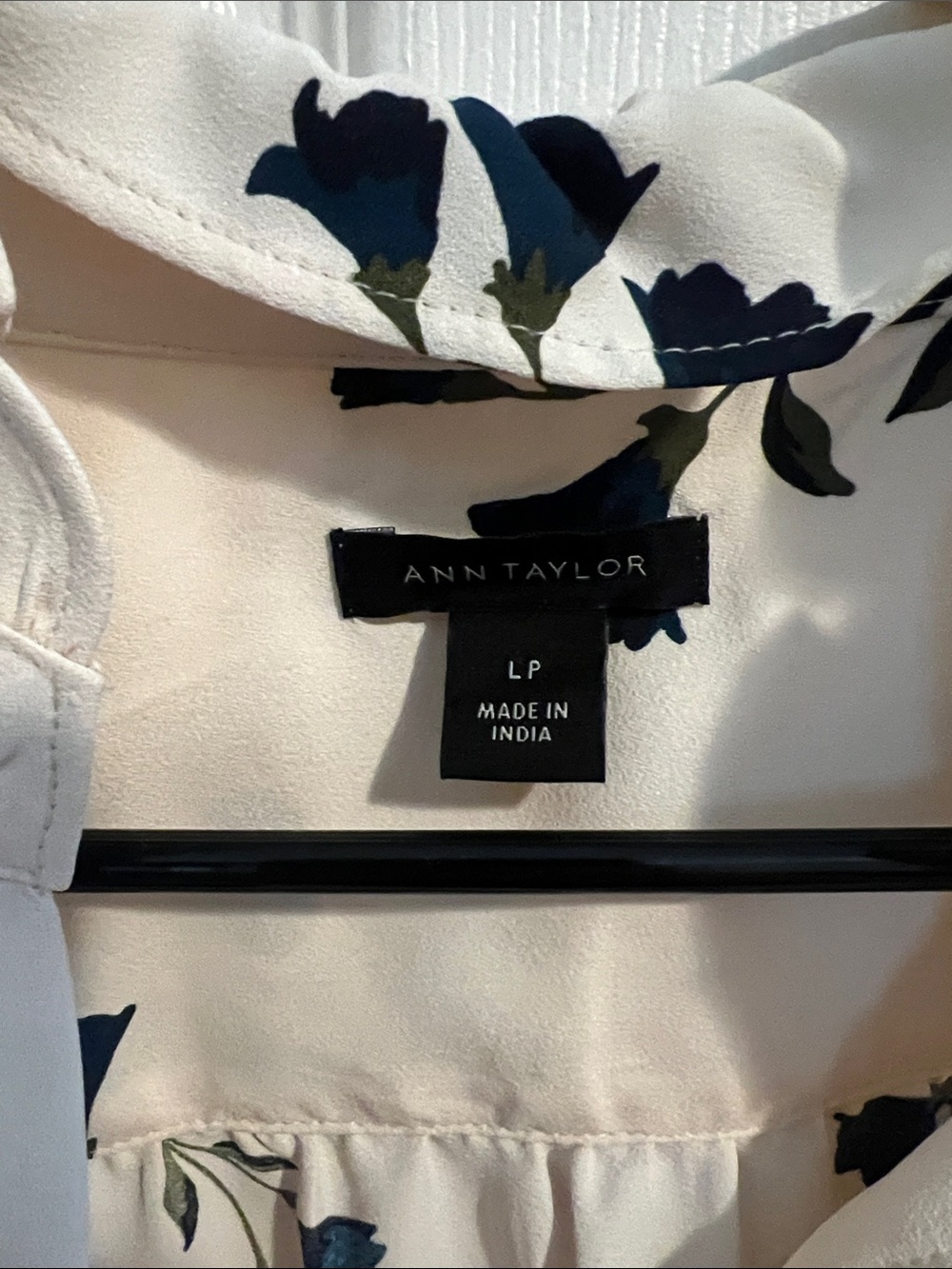 Ann Taylor Cream Blouse with Navy Floral Print and Ruffle Sleeves - Picture 2 of 4